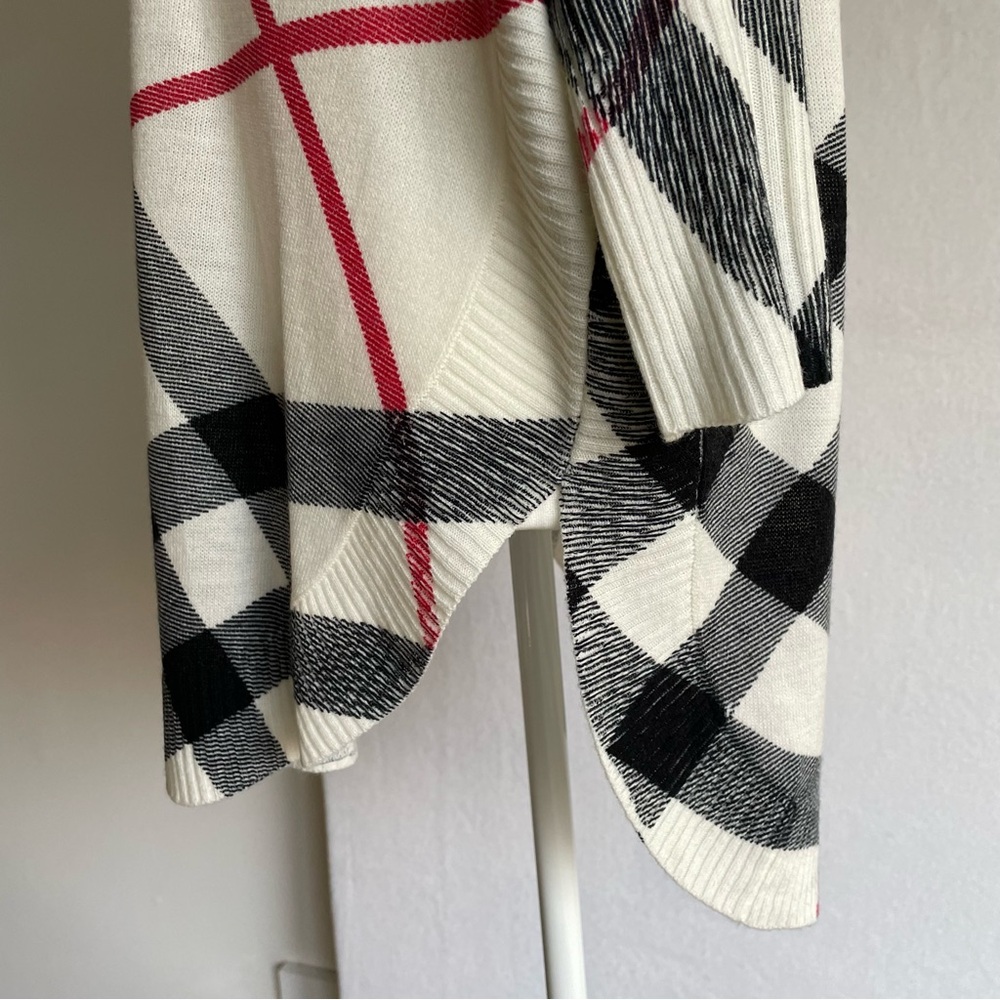 Cowl Neck Sweater in Cream, Black, and Red with High-low Hem, size L, NWOT - Picture 4 of 7